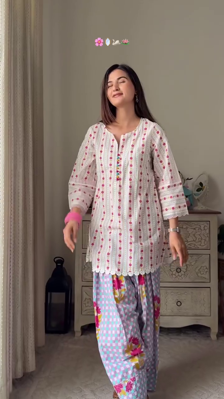 Floral Short Kurti Set
