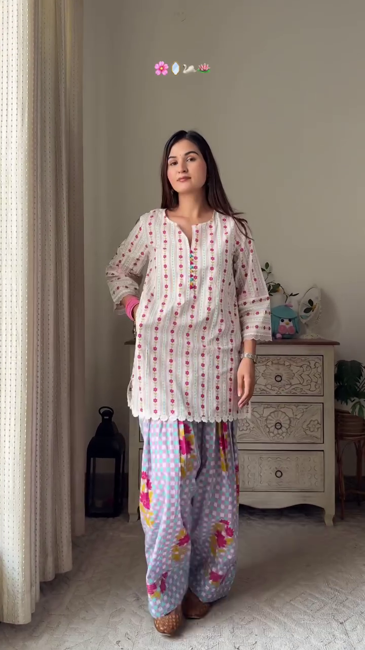 Floral Short Kurti Set