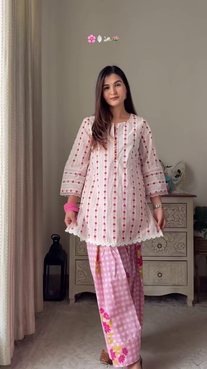 Floral Short Kurti Set