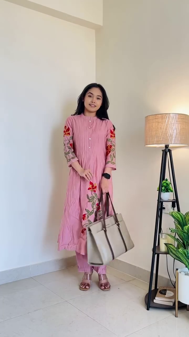 Pink Floral Kurti Set