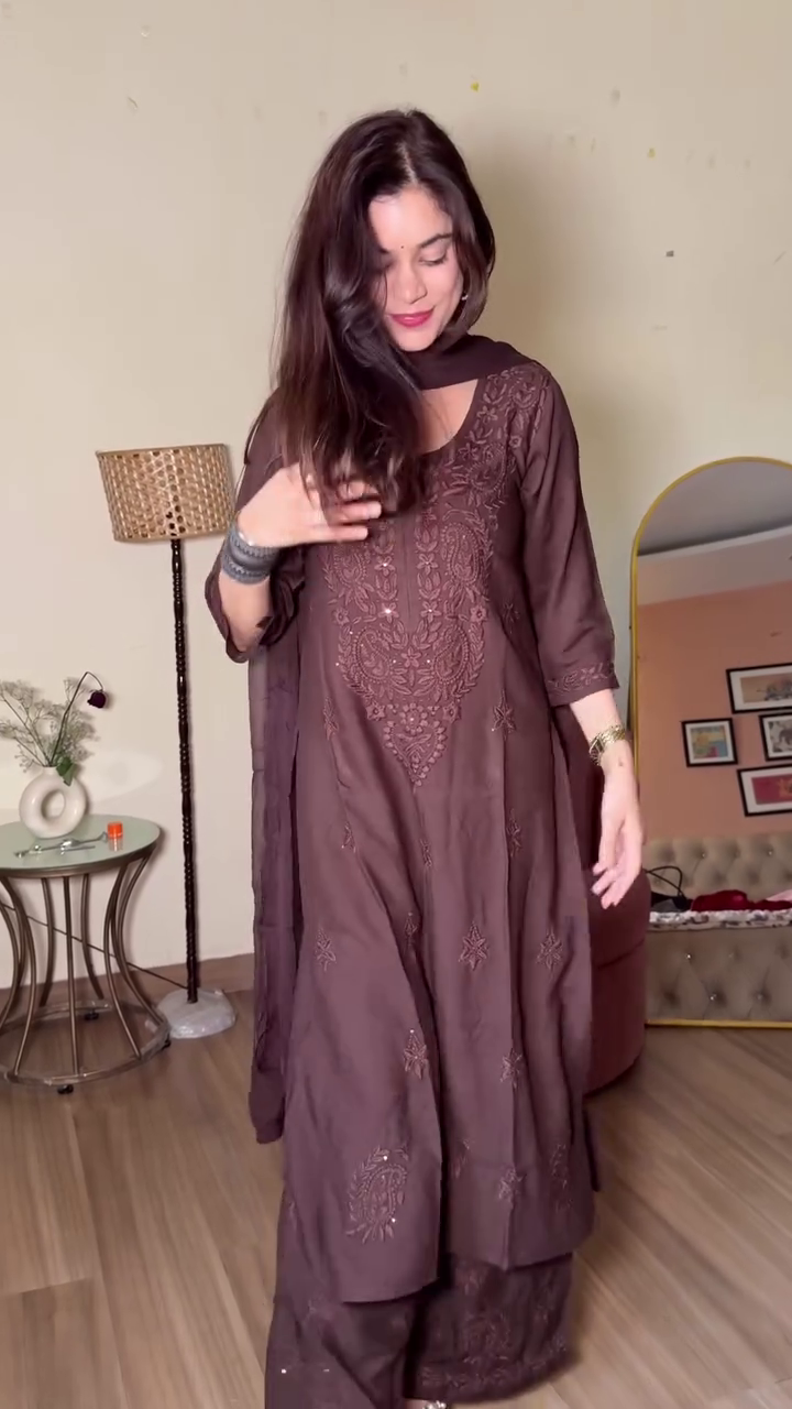 Brown Embroidered Suit