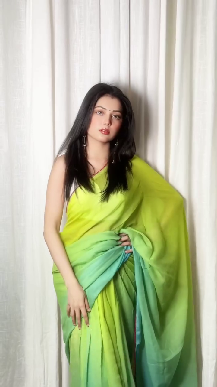 Lime Green Ombre Saree