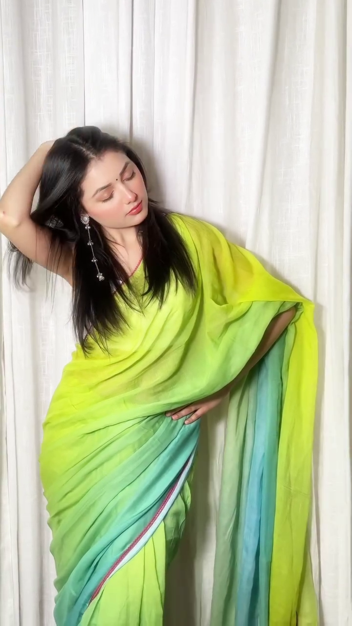 Lime Green Ombre Saree