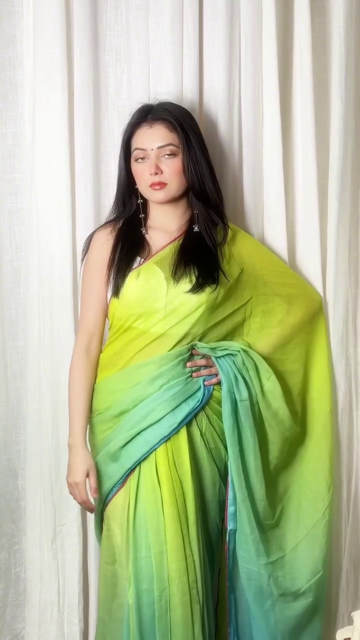 Lime Green Ombre Saree
