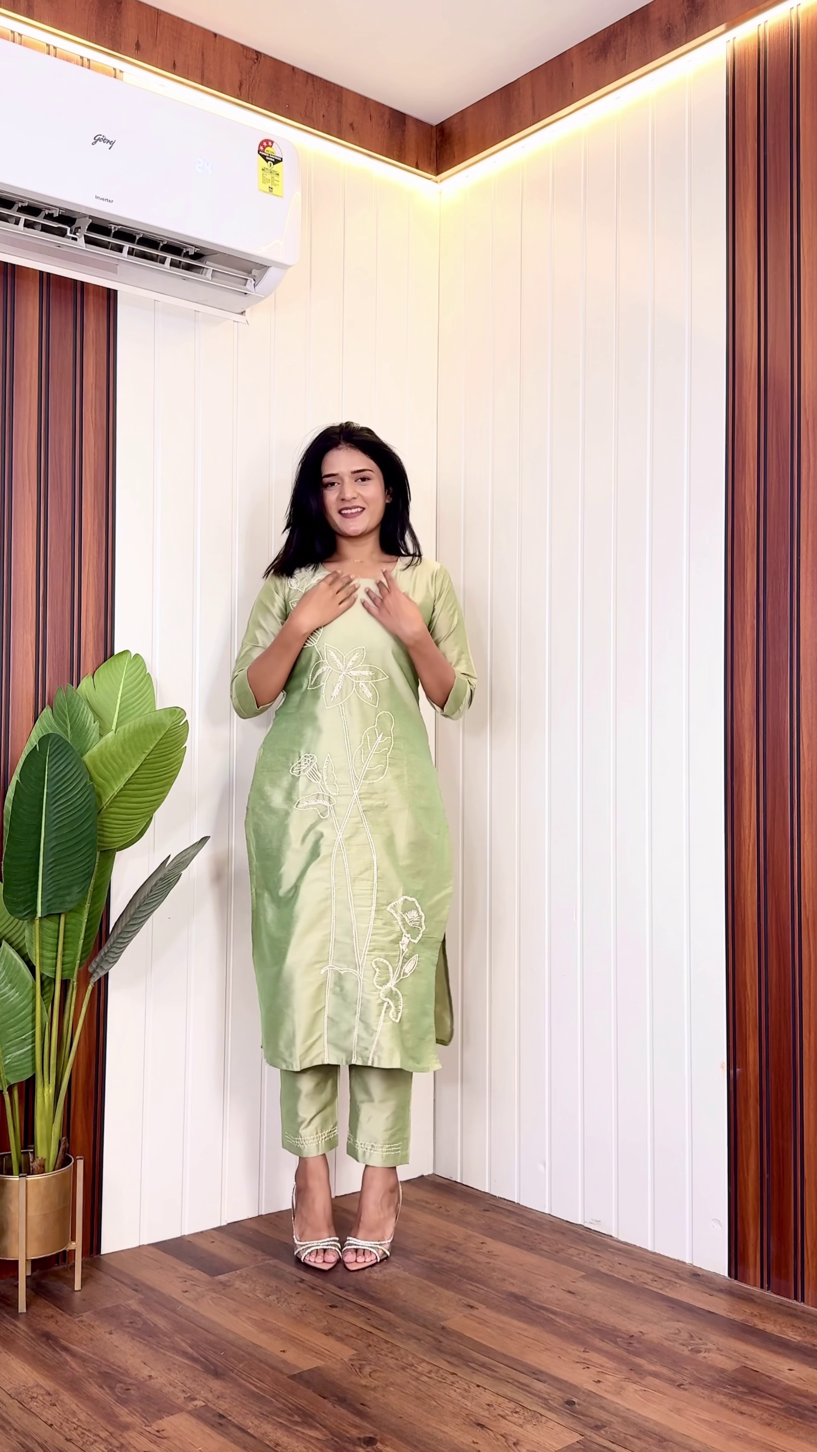 Light Green Embroidered Kurti Set