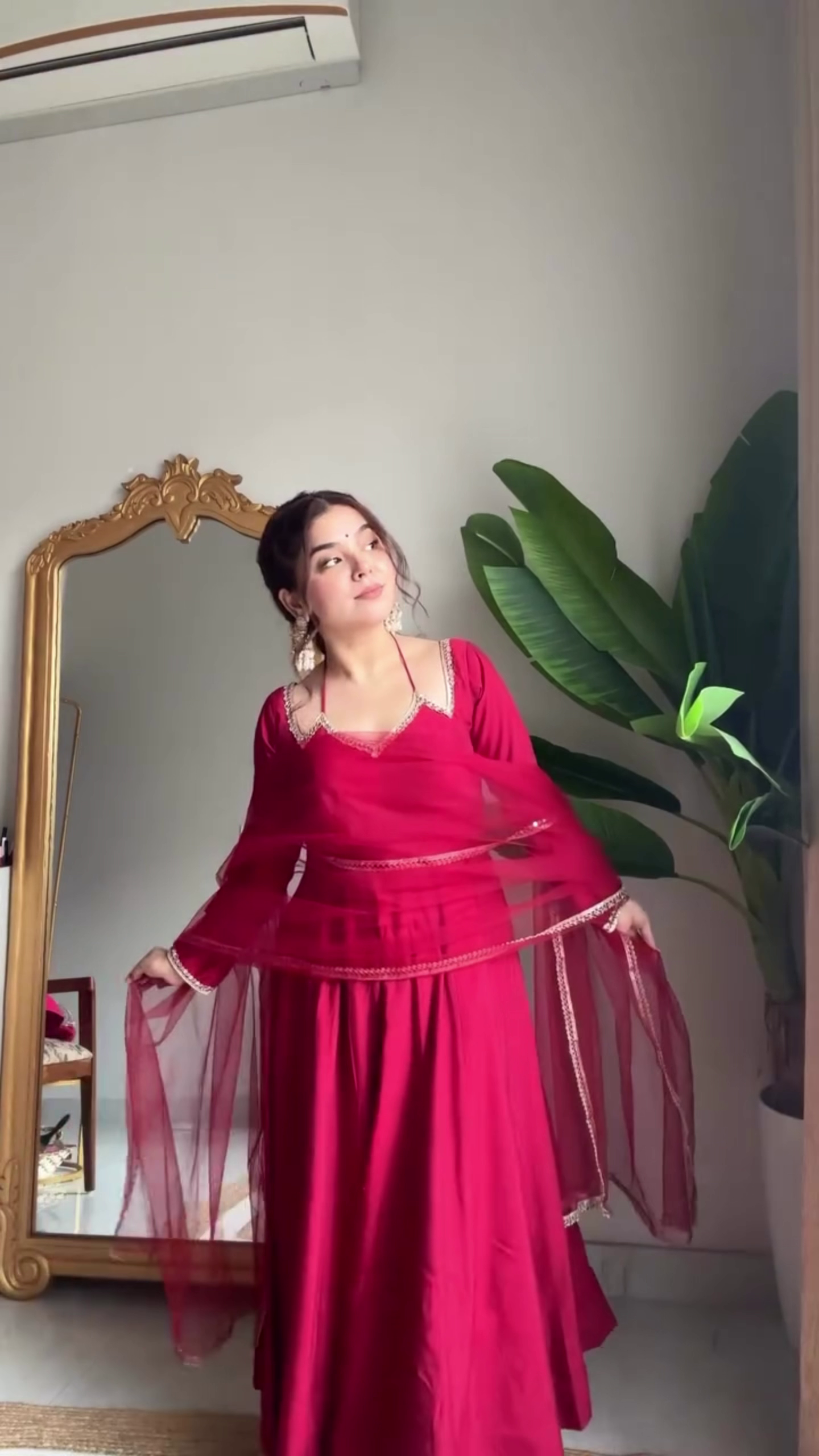 Graceful Red Anarkali Suit Set