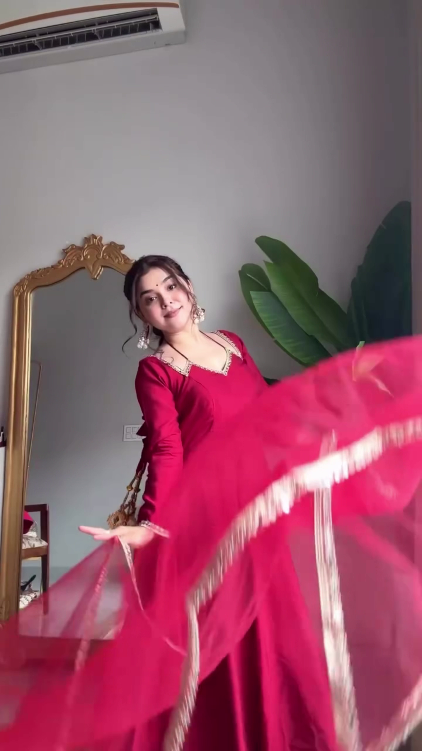 Graceful Red Anarkali Suit Set