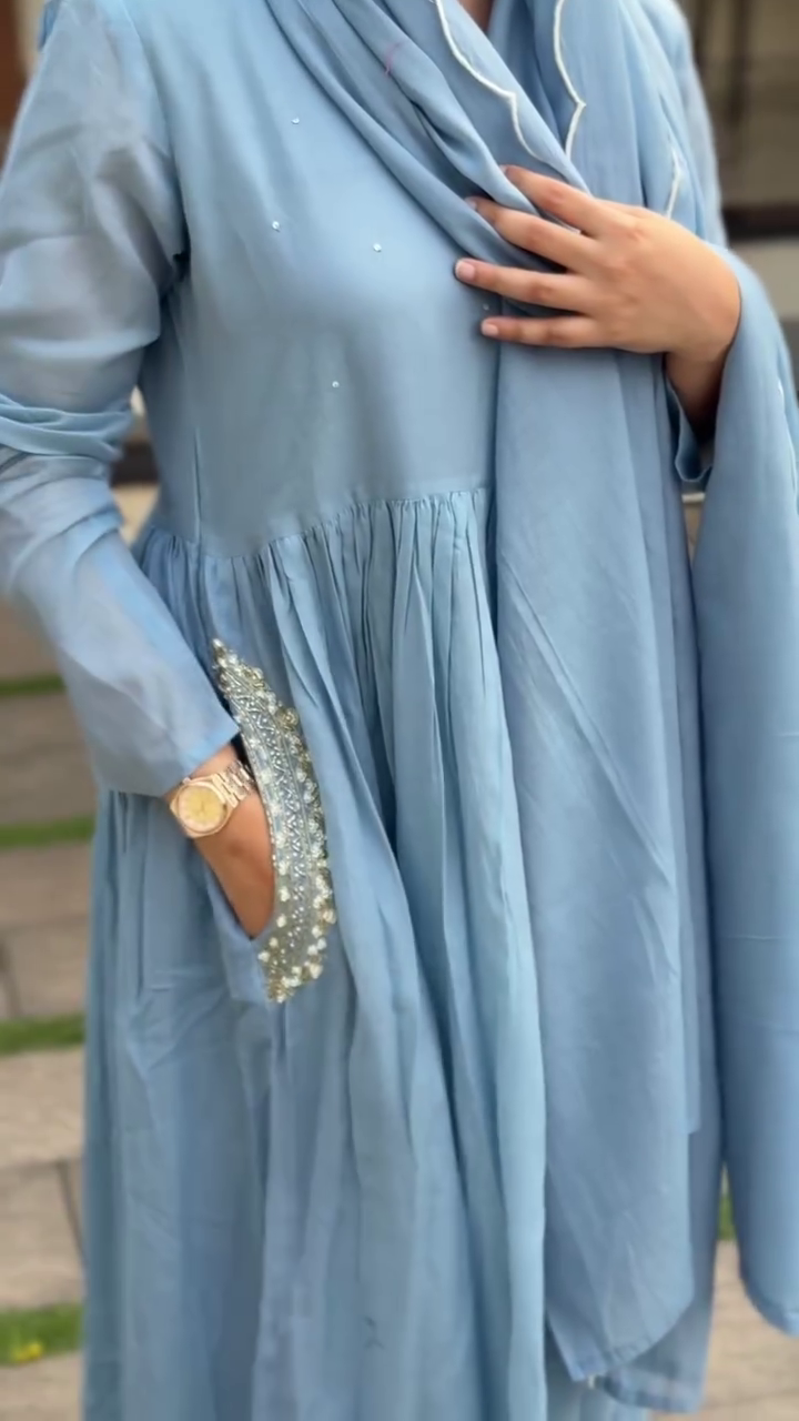 Powder Blue Flowy Suit Set