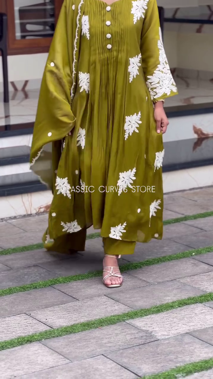 Olive Green Printed Kurta Set