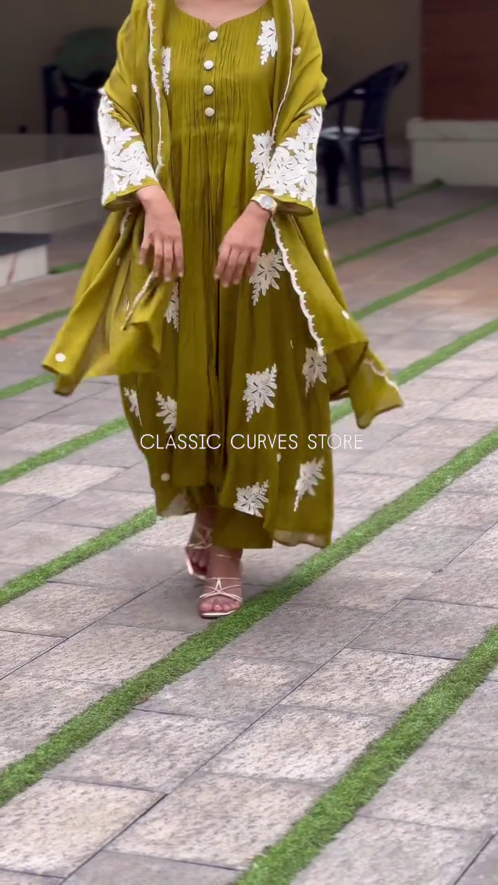 Olive Green Printed Kurta Set