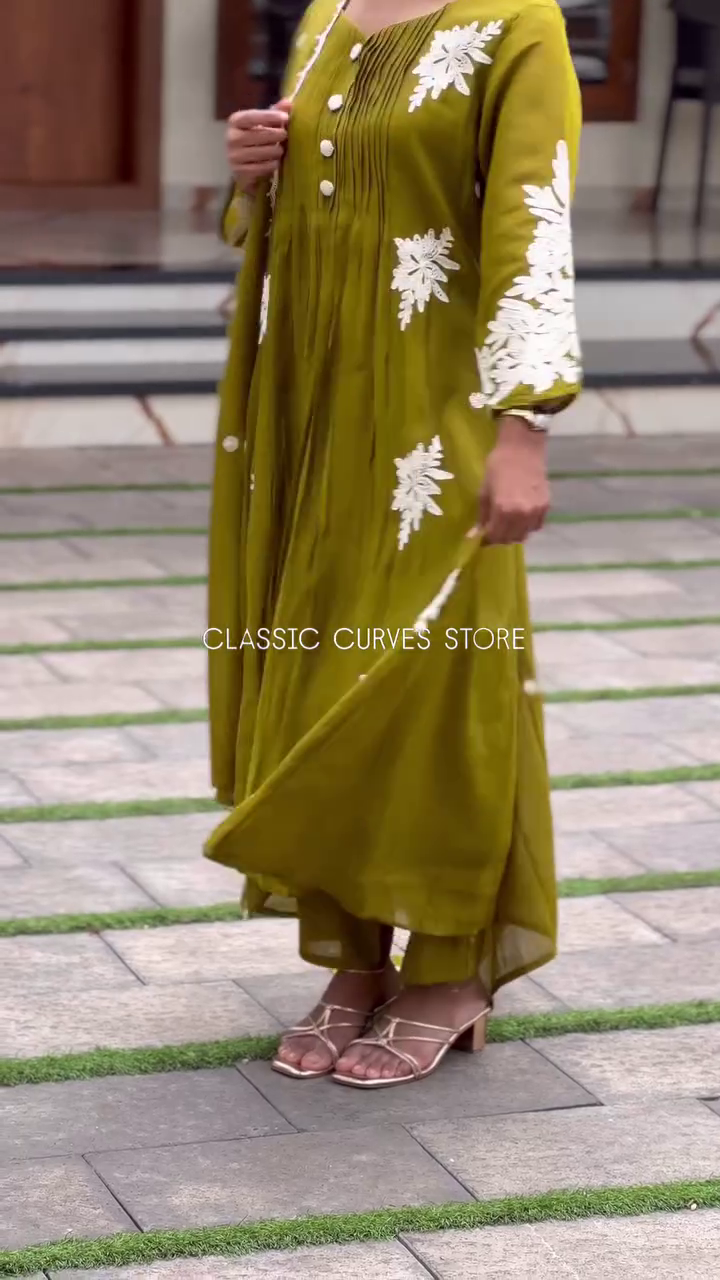 Olive Green Printed Kurta Set