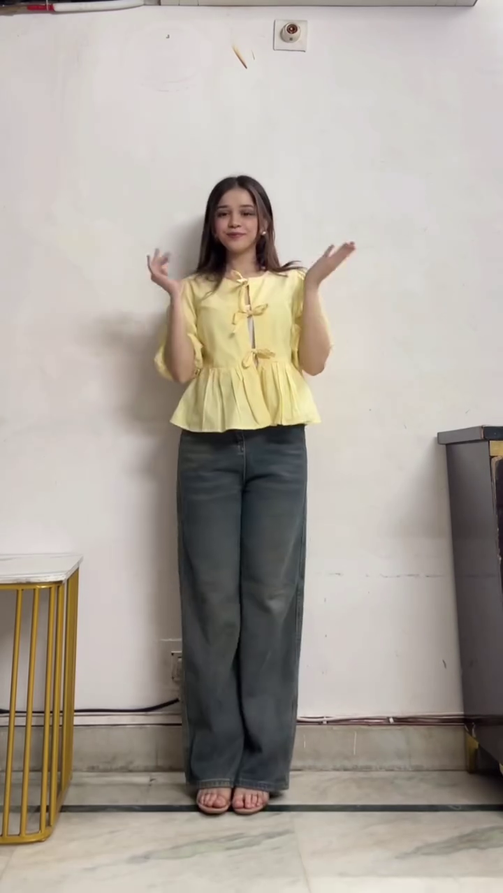 Casual Yellow Top & Denim Set