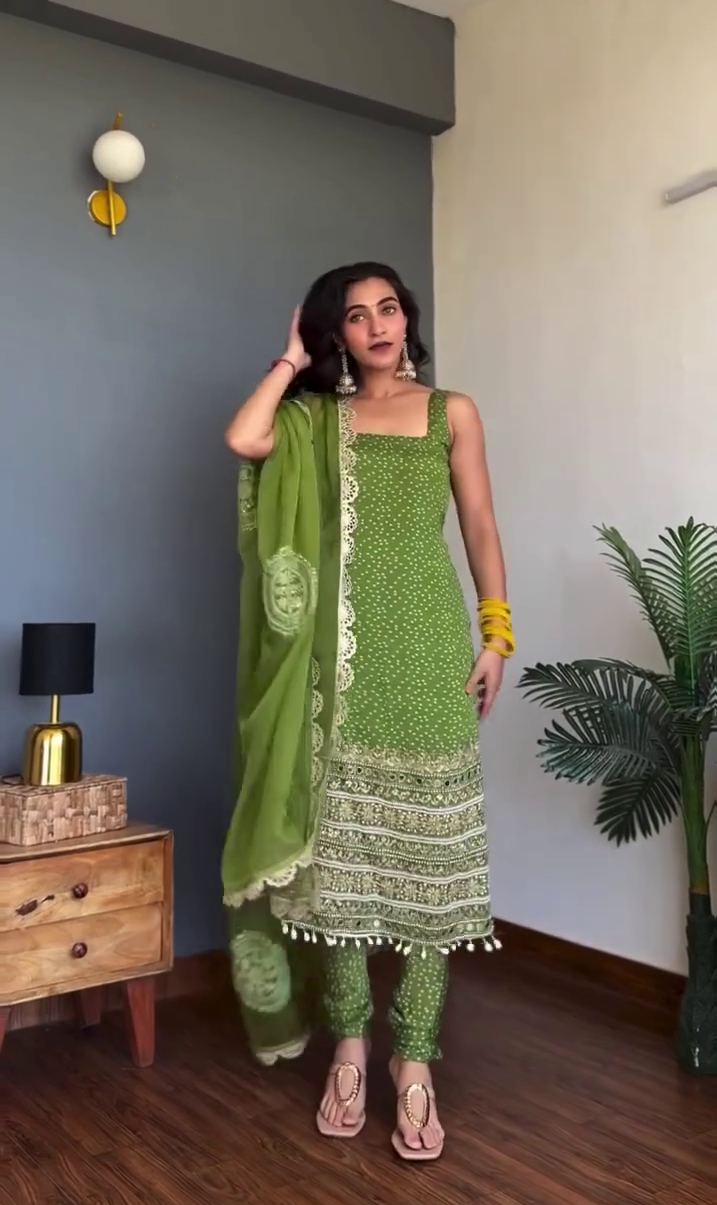 Green Printed Kurta Pant Dupatta Set