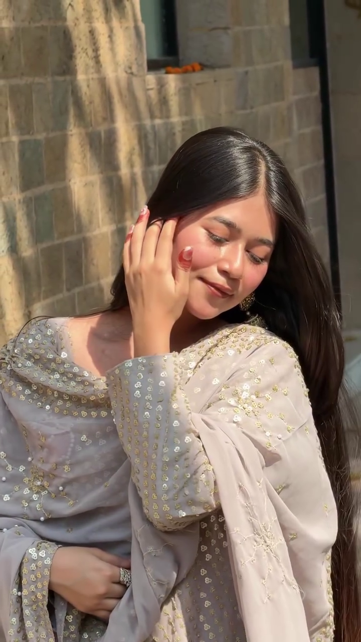 Elegant Grey Sequin Work Suit Set