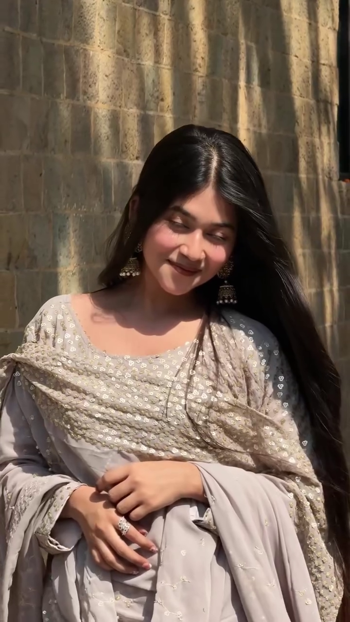 Elegant Grey Sequin Work Suit Set