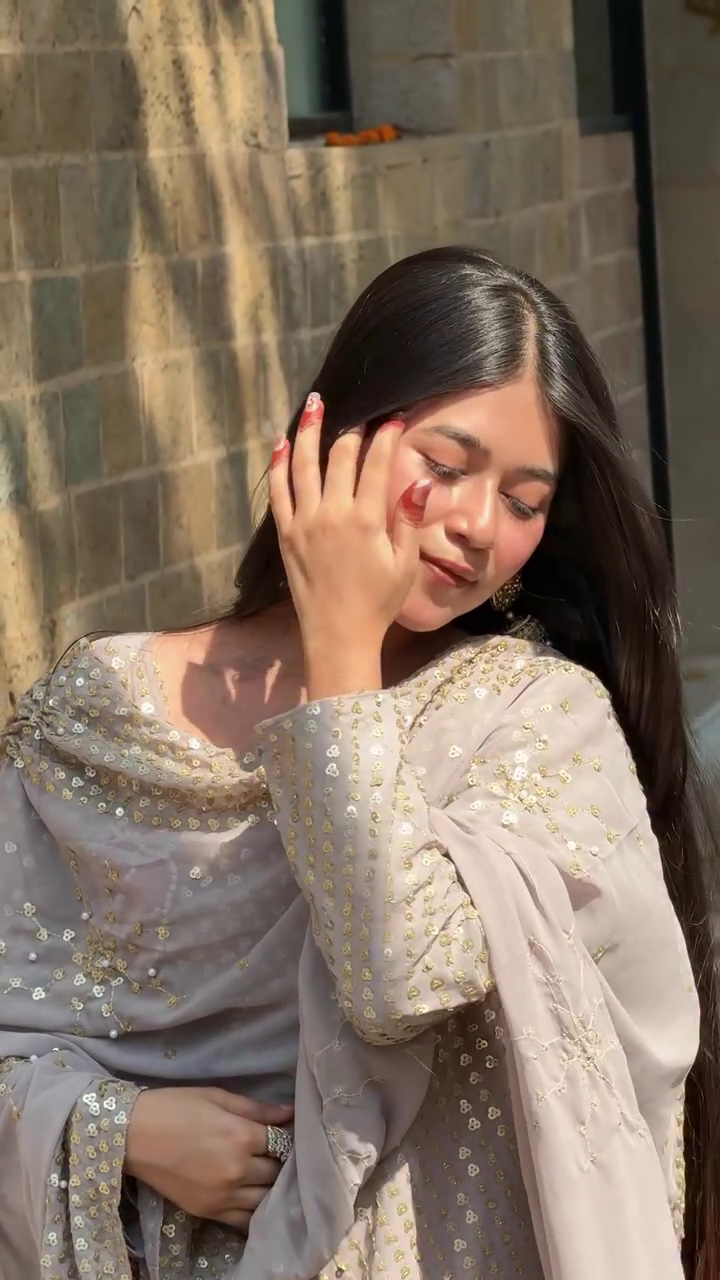 Elegant Grey Sequin Work Suit Set