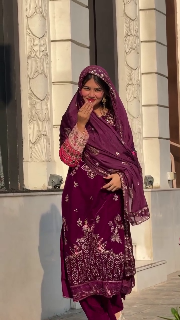 Royal Wine Bridal Embroidered Suit Set