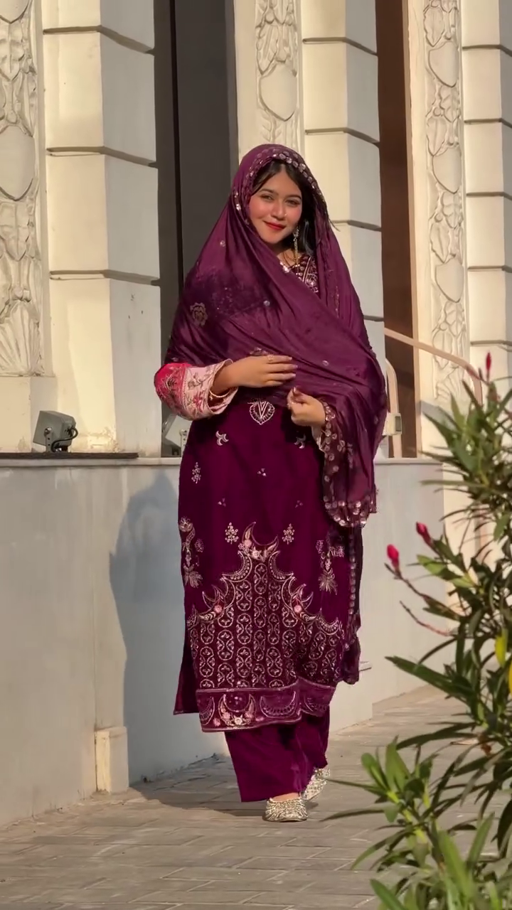 Royal Wine Bridal Embroidered Suit Set