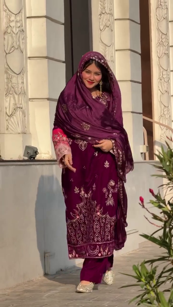 Royal Wine Bridal Embroidered Suit Set